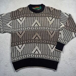 Vintage 90s Oakton Limited Men's Geometric Pattern Knit 100% Cotton Sweater‎